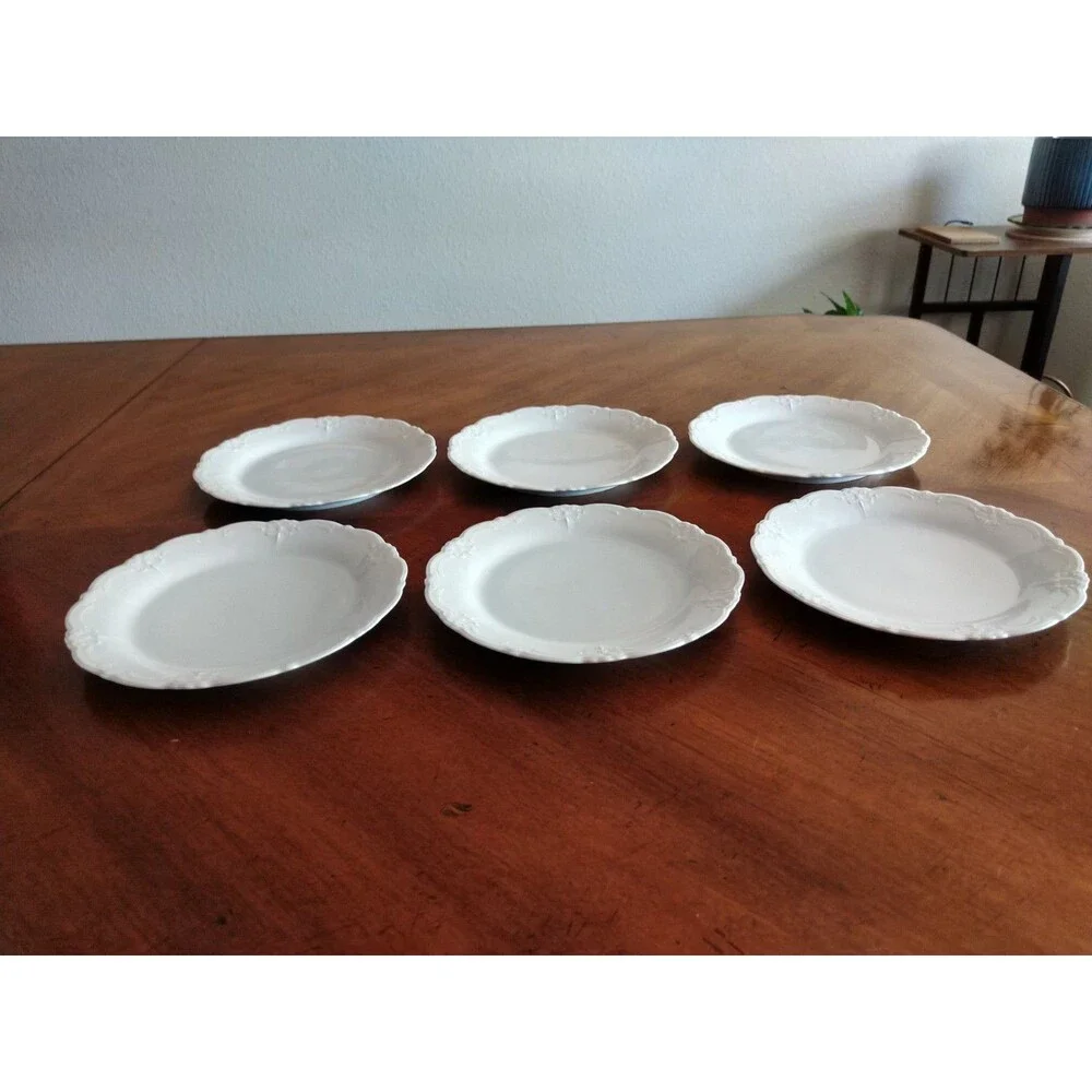 Set Lot 6x Tirschenreuth Baronesse Bread Butter Plate 6.75” Wht Germany Bavaria